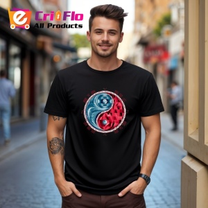 Tricou Yin Yang Rosu Albastru Stil Japonez, Copii | Dama | Barbat, culoare negru - Img 5