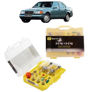 Kit trusa Set becuri H4 compatibila cu MERCEDES-BENZ C-CLASS (W202) din 1993-2000, bec far, semnalizare , pozitie, iluminare numar, frana, plafoniera, stop frana - Img 1