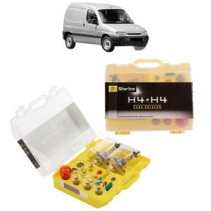 Kit trusa Set becuri H4 compatibila cu PEUGEOT PARTNER Box Body/MPV (5_, G_) din 1996-2015, bec far, semnalizare , pozitie, iluminare numar, frana, plafoniera, stop frana