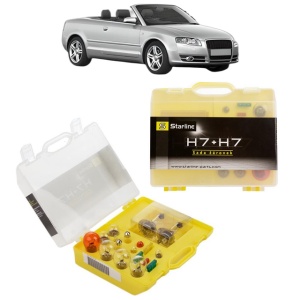 Kit trusa Set becuri H7 compatibila cu AUDI A4 B6 Convertible (8H7) din 2002-2005, bec far, semnalizare , pozitie, iluminare numar, frana, plafoniera, stop frana
