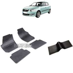 Set 5 covorase auto SKODA FABIA II din 03.2007 - 10.2014, cu covoras tunel median, Caroserie HATCHBACK