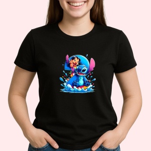 Tricou Alfabet Cifra 2 cu Lilo si Stitch albastru, veselie mare, Negru, Unisex Dama si Barbat | Copii - Img 1