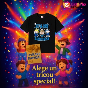 Tricou Labubu birthday albastru, Unisex Dama si Barbat | Copii, Culoare Negru - Img 6