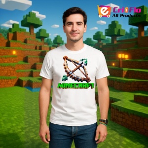 Tricou Minecraft Arc De Lemn Tricou Alb Copii | Dama | Barbat - Img 2