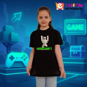 Tricou Minecraft Golem Alb Tricou Negru Copii | Dama | Barbat - Img 1