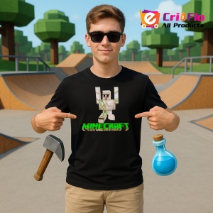 Tricou Minecraft Golem Alb Tricou Negru Copii | Dama | Barbat - Img 3