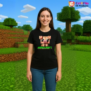 Tricou Minecraft Purcelus Cubic Tricou Negru Copii | Dama | Barbat - Img 4