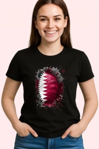 Tricou Qatar Steag Splash Art, Copii | Dama | Barbat, culoare negru - Img 3