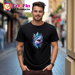 Tricou Rechin Albastru Design Agresiv, Copii | Dama | Barbat, culoare negru - Img 4