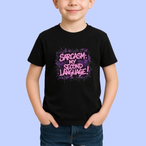 Tricou Sarcasm My Second Language Text Roz, Copii | Dama | Barbat, culoare negru - Img 2