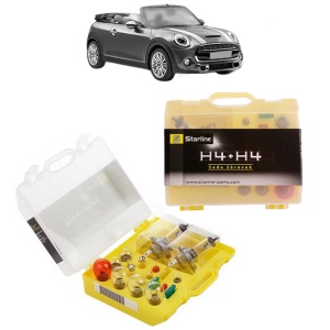 Kit trusa Set becuri H4 compatibila cu MINI MINI Convertible (F57) din 2014-2019, bec far, semnalizare , pozitie, iluminare numar, frana, plafoniera, stop frana