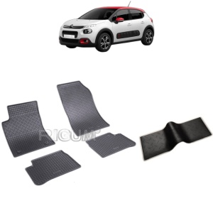 Set 5 covorase auto CITROEN C3 III din 01.2017 - 2026, cu covoras tunel median, Caroserie HATCHBACK
