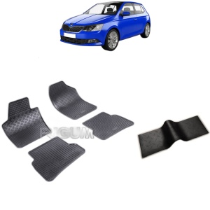 Set 5 covorase auto SKODA FABIA III din 11.2014 - 08.2021, cu covoras tunel median, Caroserie HATCHBACK