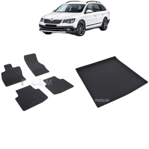Set Covorase Auto Si Tavita Portbagaj SKODA SUPERB III din 09.2015 - 11.2023, caroserie combi, PORTBAGAJ SUPERIOR, FARA PODEA REGLABILA PE INALTIME
