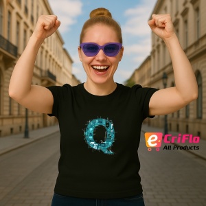 Tricou Alfabet Litera Q cu circuite, cyber, tehnologie, Negru, Unisex Dama si Barbat | Copii - Img 3