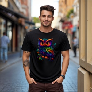 Tricou Bufnita stil curcubeu Negru, Copii | Dama | Barbat - Img 6