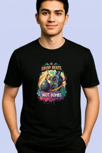 Tricou Drop Beats Not Bombs Design Urban, Copii | Dama | Barbat, culoare negru - Img 2