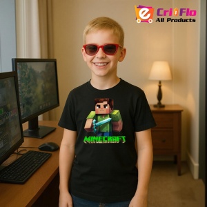 Tricou Minecraft Razboinicul Verde Tricou Negru Copii | Dama | Barbat - Img 1