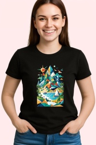 Tricou Peisaj Montan Triunghi Colorat, Copii | Dama | Barbat, culoare negru - Img 4