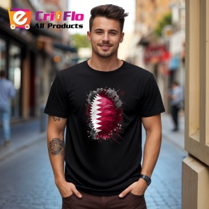 Tricou Qatar Steag Splash Art, Copii | Dama | Barbat, culoare negru - Img 4