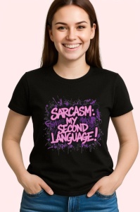 Tricou Sarcasm My Second Language Text Roz, Copii | Dama | Barbat, culoare negru - Img 3