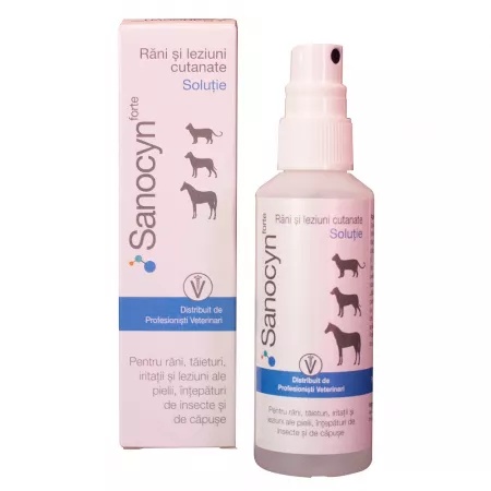 Sanocyn Forte solutie rani si leziuni cutanate caini &amp; pisici, 75ml