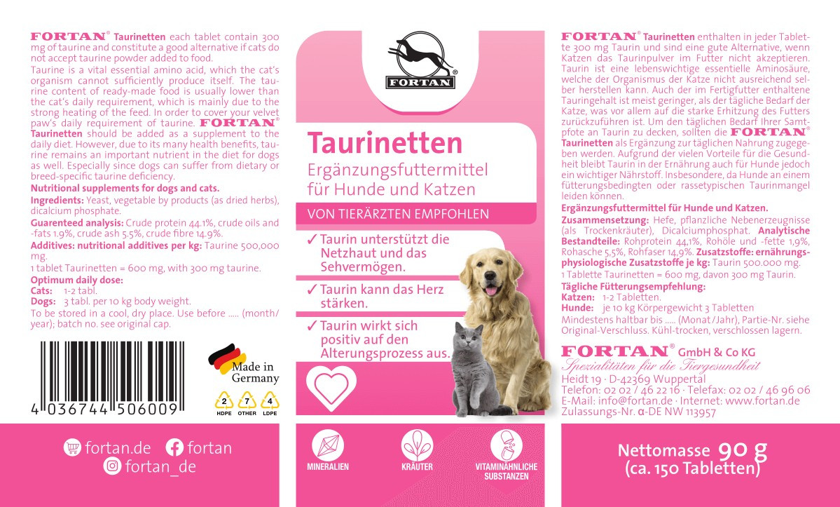 Fortan Taurinetten, 150 tablete (Data expirare 30.08.2025)