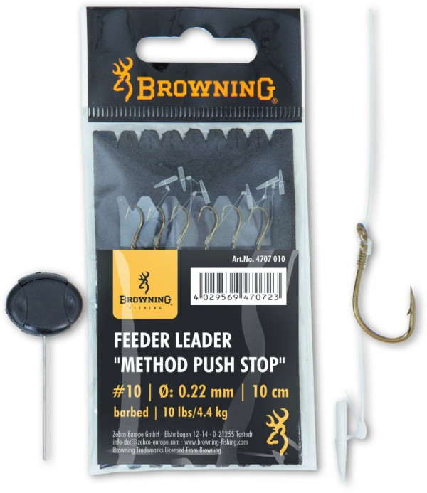 Carlige Legate Browning No.12 10cm 0.20mm Feeder Leader Method Push Stop