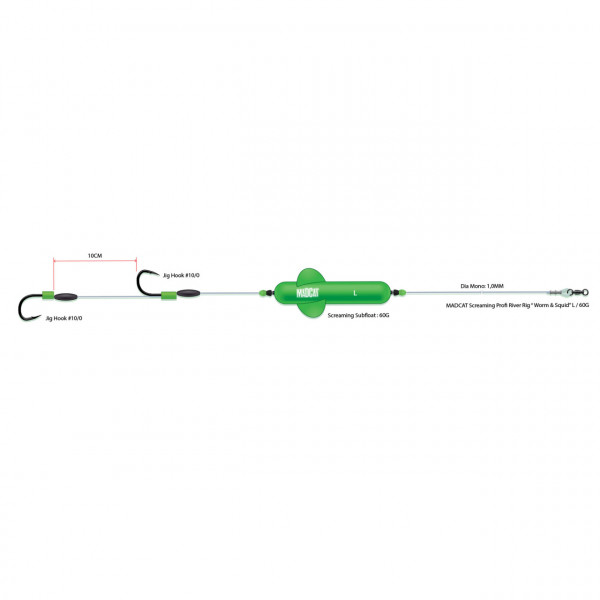 Rig Somn Madcat 10/0+10/0 Screaming Profi River Rig Worm and Squid 180cm 1.00m