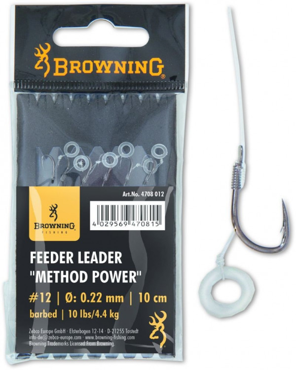 Carlige Legate Browning No.12 10cm 0.22mm Feeder Leader Method Power