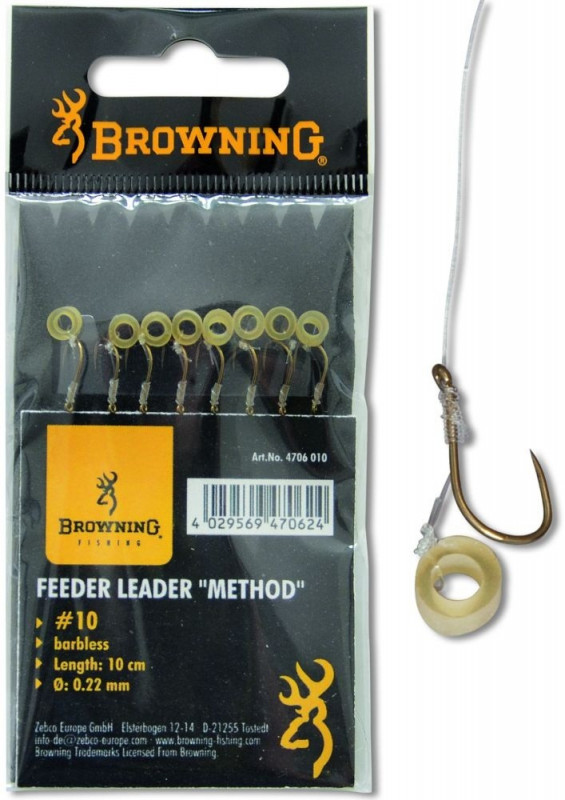 Carlige Legate Browning Barbless No.16 10cm 0.18mm Pellet Band Feeder Leader Method