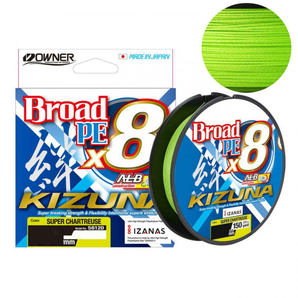 Fir Owner Kizuna X8 Broad 0.12mm 5.40kg 135m Chartreuse