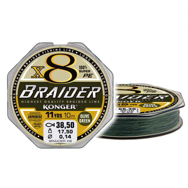 Fir Textil Konger Rigging Line Braider X8 0.04mm 4.05kg 10m Olive Green