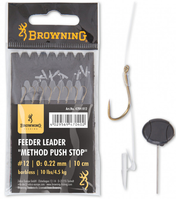 Carlige Legate Browning Barbless No.18 10cm 0.22mm Feeder Leader Method Push Stop