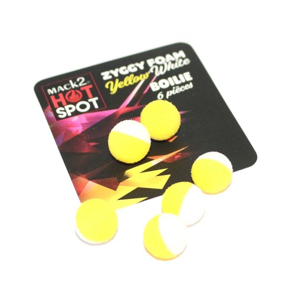 Boilies Artificial Mack2 Ziggy Foam Boilie Two Tone Galben-Alb 6buc