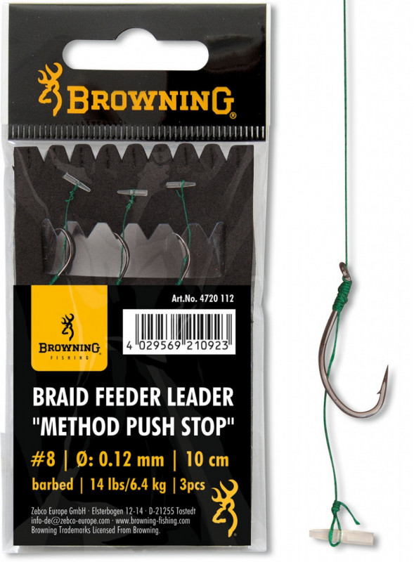 Carlige Legate Browning No.4 10cm 0.14mm Braid Feeder Leader Method Push Stop