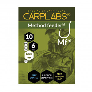 Carlig Konger Carplabs® Method Feeder Barbless No.16 Titanium Grey Ringed 6buc