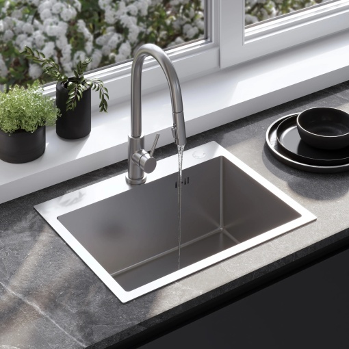 Chiuveta de bucatarie LIAM, Model Modern 580x450mm, Culoare Brush Nickel