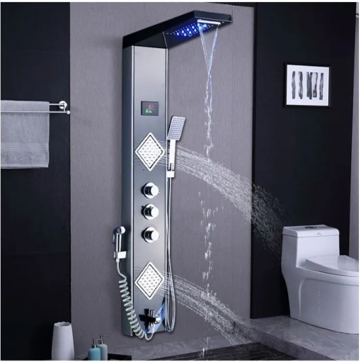 Panel de dus PRO 19,multifunctional,cu led,negru,ecran digital,efect de ploaie,jeturi spa