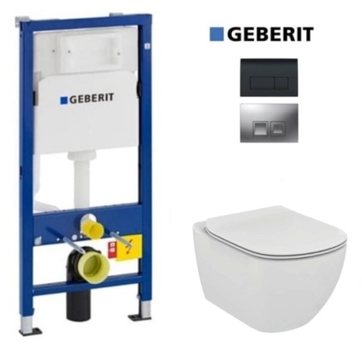 Set Vas WC PRO GEBERIT, Montaj Suspendat, Ceramica Sanitara, Vas WC Idea Standard Tesi AquaBlade + Model Capac Soft-Close Inclus + Cadru + Clapeta