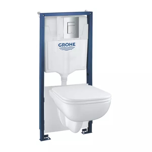 Set vas WC suspendat cu capac Grohe Start Edge rezervor incastrat Solido 5 in 1 cu clapeta crom Even