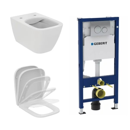 Set vas wc suspendat Ideal Standard I.life B alb cu capac si rezervor cu cadru incastrat si clapeta