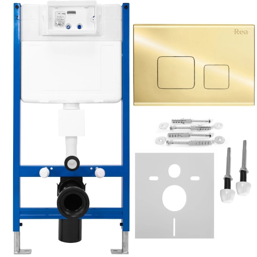 Cadru cu rezervor incastrat pentru WC, Clapeta de actionare inclusa F Light Gold