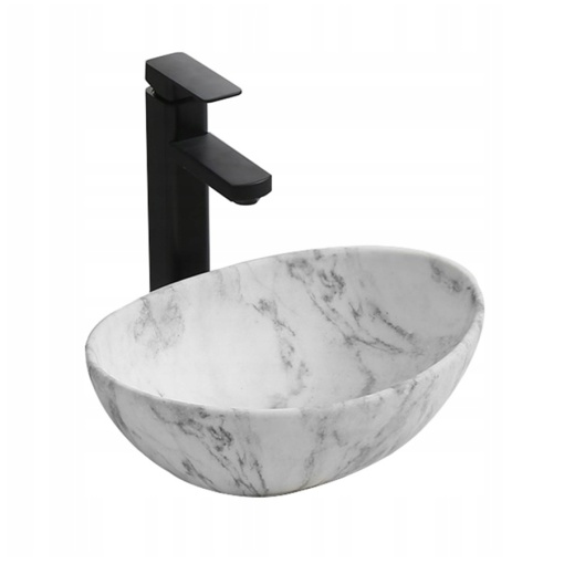 Lavoar De Blat PRO VERA GR, Montaj Pe Blat, Dimensiuni 40 X 33 X 14 Cm, Design Deosebit, Forma Ovala, Ceramica Sanitara, Marmura/Gri