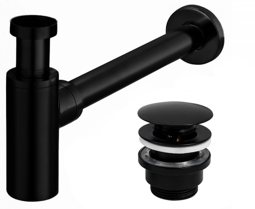 Sifon de scurgere universal+ ventil klik-klak, sistem Push-up, finisaj Negru