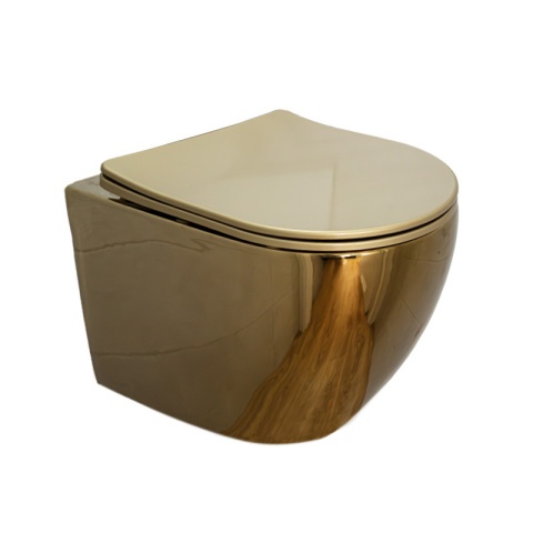 Vas Wc MIZU-GL-BL-RIM-03, montaj suspendat, capac softclose inclus, culoare auriu lucios