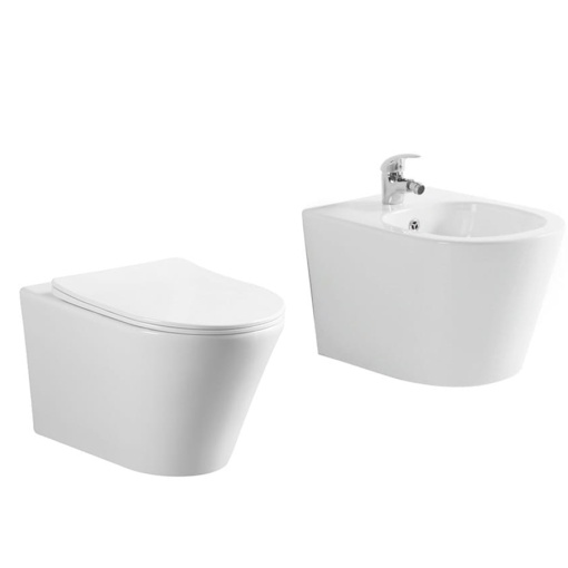 Set Vas WC+BIDEU Sofia WHITE, Sistem inovator de spalare Rimless Tornado, Suspendat, Ceramica sanitara, Capac Slim Premium Soft-Close Inclus