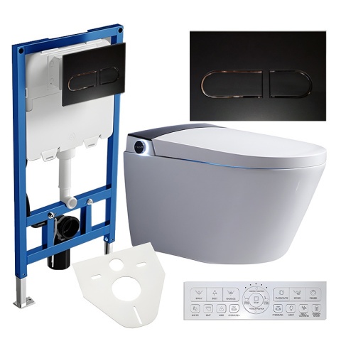 Set vas WC Smart ,cu functie bideu, Buton Negru, cadru inclus