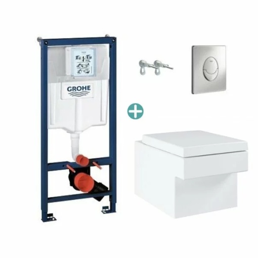 Set rezervor Grohe Rapid SL cu clapeta Skate Air crom si vas wc Grohe Cube Ceramic Triple Vortex PureGuard capac soft close