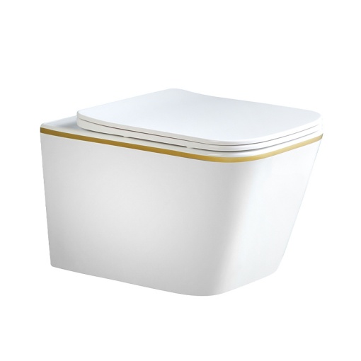 Vas Wc suspendat Rain Rimless Gold Edge , capac soft-close inclus